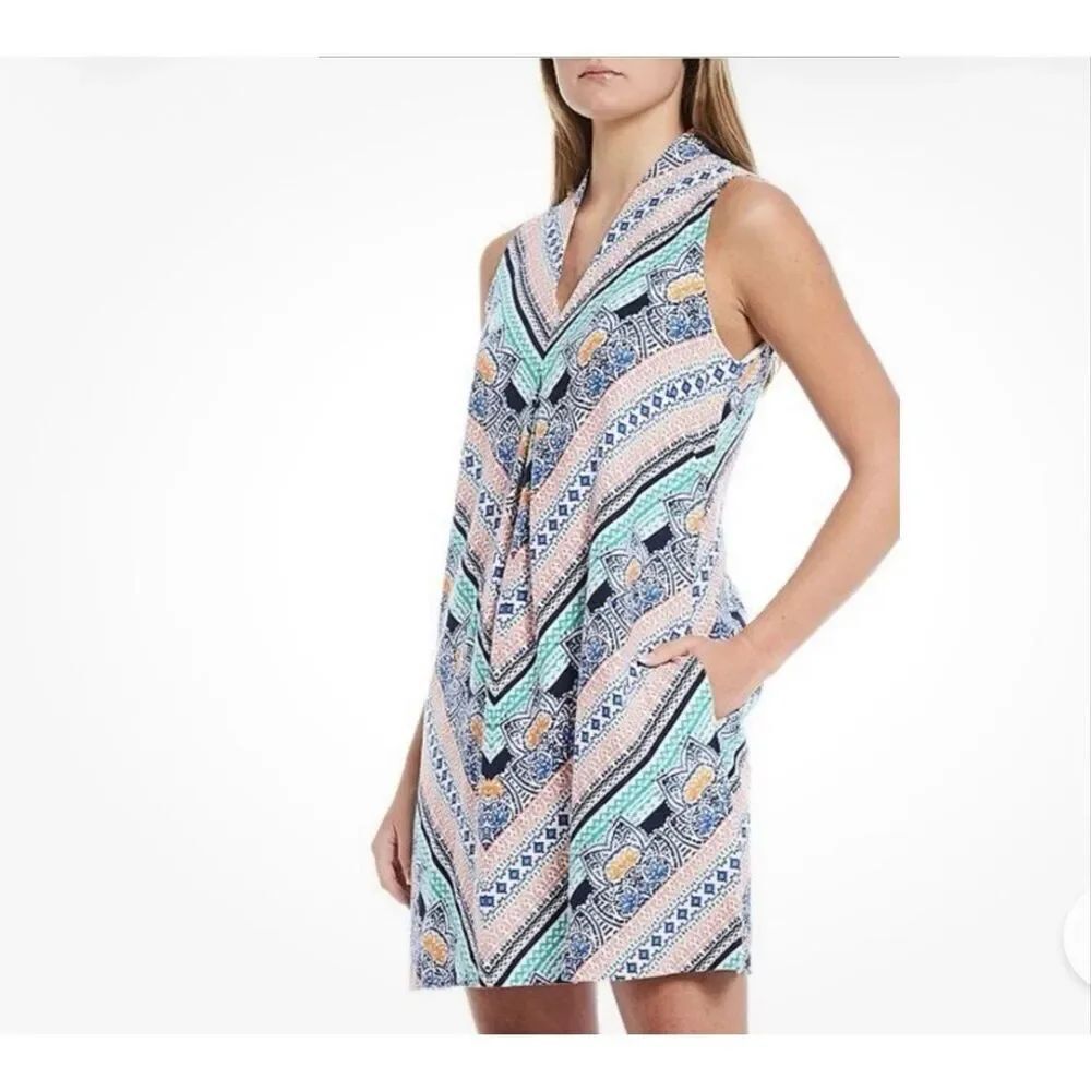 Tommy Bahama linen blend "The Grand Isle" Shift Dress geometric print size XL